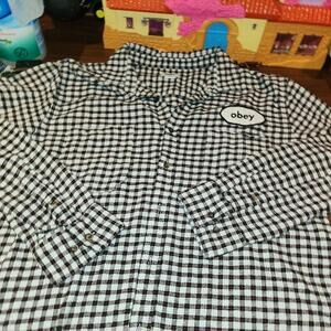 OBEY Shirt Men's Sz XL Black Plaid Flannel L/S Nice Condition, 23" pit to pit